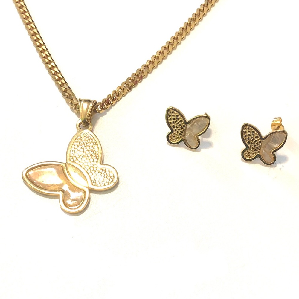Stainless Steel Seashell Butterfly Necklace And Earrings Set